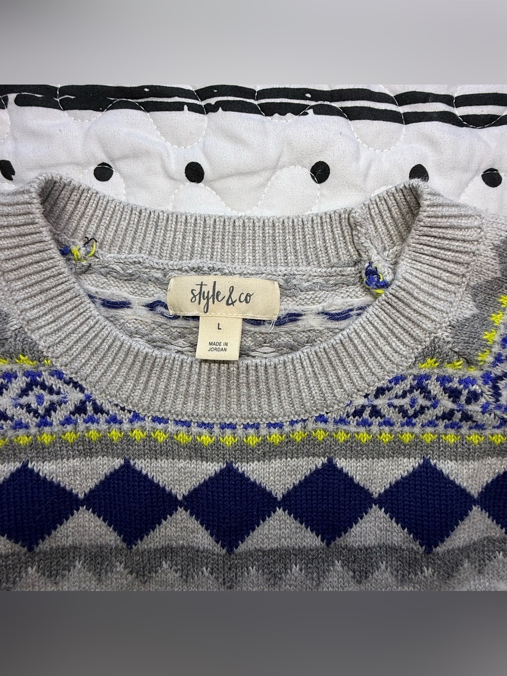 Style & Co. Gray and Navy Fair Isle Sweater - Picture 3 of 8